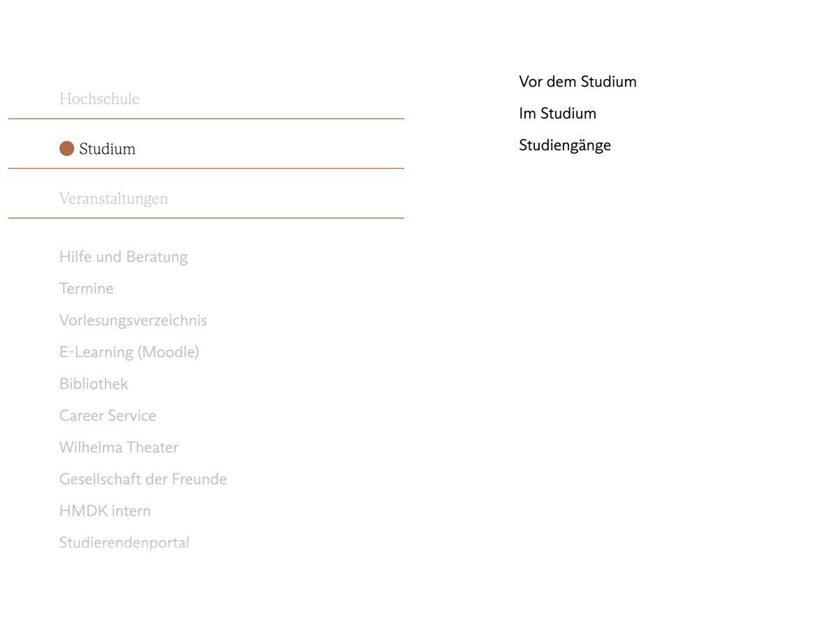 Ansicht des Website-Menüs im Bereich Studium