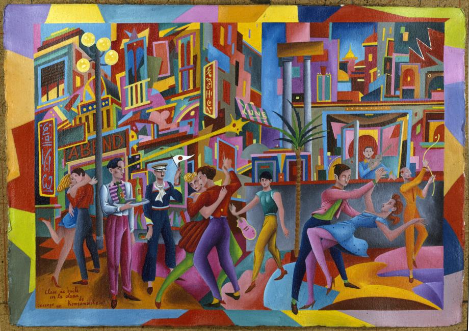 Buntes Bild von tanzenden Paaren in einer Bar