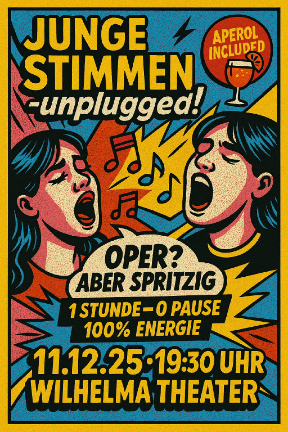 Grafische Darstellung mit Comicelementen für "Junge Stimmen - unplugged"