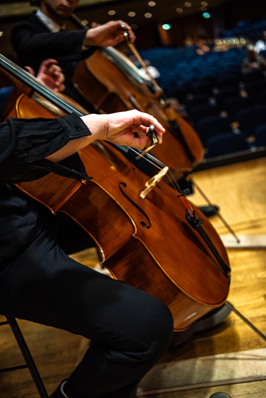 Ausschnitt von zwei Violoncello-Spieler*innen.