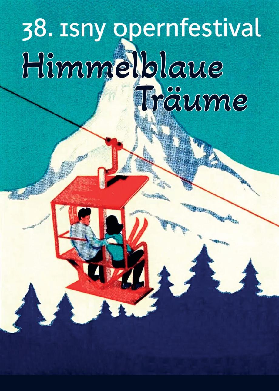 Eine Zeichnung mit zwei Personen, die man von hinten in einem Sessellift vor Bergkulisse sitzen sieht