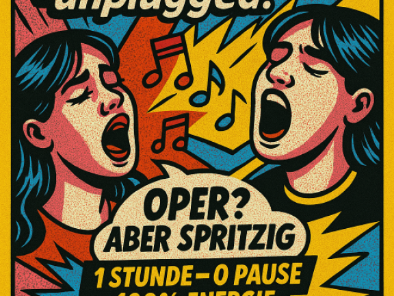 Grafische Darstellung mit Comicelementen für "Junge Stimmen - unplugged"