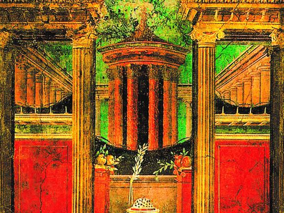 Alte Zeichnung eines antiken Tempels